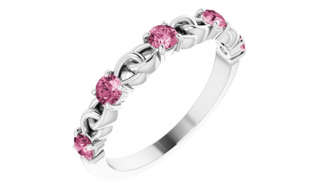 14K White Pink Tourmaline Stackable Link Ring - 72047614P