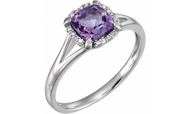 14K White Amethyst & .05 CTW Diamond Ring - 65195260002P