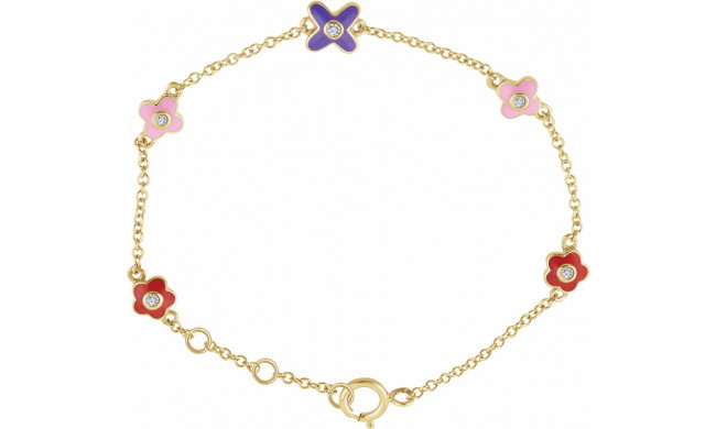 10K Yellow .04 CTW Diamond Youth Flower 7 Bracelet - 65268860000P