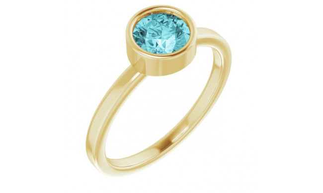 14K Yellow 6 mm Round Blue Zircon Ring - 71806627P