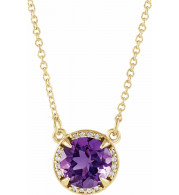 14K Yellow 8 mm Round Amethyst & .05 CTW Diamond 16 Necklace - 8590570003P