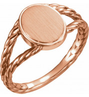 14K Rose 11x9 mm Oval Rope Signet Ring - 51642103P