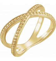 14K Yellow Beaded Criss-Cross Ring - 51632102P
