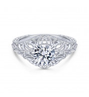 Gabriel & Co. 14k White Gold Art Deco Wide Band Engagement Ring - ER14493R4W44JJ