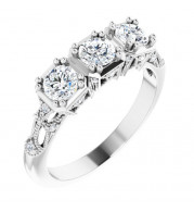 14K White 9/10 CTW Diamond Vintage-Inspired Three-Stone Anniversary Band - 123840612P