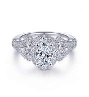 Gabriel & Co. 14k White Gold Victorian Halo Engagement Ring - ER14306W44JJ