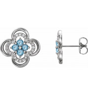 14K White Aquamarine & 1/5 CTW Diamond Clover Earrings - 86370714P
