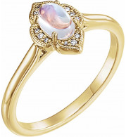 14K Yellow Rainbow Moonstone & .03 CTW Diamond Clover Cabochon Ring - 71939612P