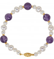 14K Yellow Freshwater Cultured Pearl & Amethyst 7.5 Bracelet - 650159101P