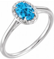 14K White 7x5 mm Oval Swiss Blue Topaz & .04 CTW Diamond Ring - 71634144P