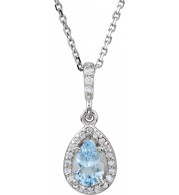 14K White Aquamarine & .07 CTW Diamond 18 Necklace - 8530770000P