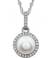 14K White  Freshwater Cultured  Pearl & 1/10 CTW Diamond 18 Necklace - 65130170001P