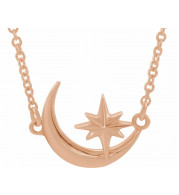 14K Rose Crescent Moon & Star 16-18 Necklace - 86843602P
