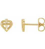 14K Yellow Cross with Heart Youth Earrings - R17022601P