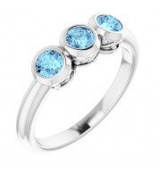 14K White Aquamarine Three-Stone Bezel-Set Ring - 719966067P