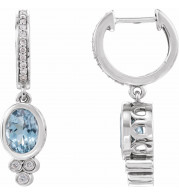 14K White Aquamarine & 1/6 CTW Diamond Hoop Earrings - 86533600P