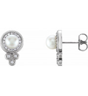 14K White Freshwater Pearl & 1/5 CTW Diamond Earrings - 86528600P