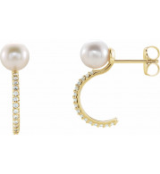 14K Yellow Freshwater Cultured Pearl & 1/6 CTW Diamond Hoop Earrings - 86643606P