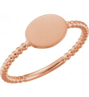 14K Rose Oval Engravable Beaded Ring - 514031003P