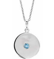 14K White Aquamarine Disc 16-18 Necklace - 8651460054P