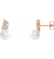 14K Rose Freshwater Cultured Pearl & 3/8 CTW Diamond Earrings - 86891607P