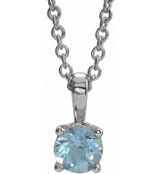 14K White 4 mm Round Aquamarine Birthstone 16-18 Necklace - 653498686P