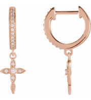14K Rose 1/8 Diamond Cross Hoop Earrings - 871876002P