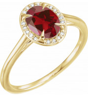 14K Yellow 8x6 mm Oval Mozambique Garnet & .05 CTW Diamond Ring - 71634182P