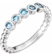 14K White Aquamarine Bezel-Set Beaded Ring - 71926600P