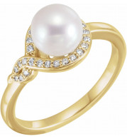 14K Yellow Cultured Freshwater Pearl & 1/10 CTW Diamond Bypass Ring - 6500601P