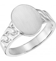 14K White 14x11 mm Oval Signet Ring - 92468862P