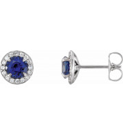 14K White 4.5 mm Round Blue Sapphire & 1/6 CTW Diamond Earrings - 86458702P