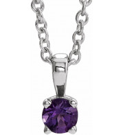 14K White 5 mm Round Amethyst Birthstone 16-18 Necklace - 653498757P