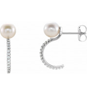 14K White Freshwater Cultured Pearl & 1/6 CTW Diamond Hoop Earrings - 86643605P