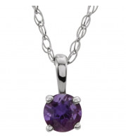 14K White 3 mm Round Amethyst Youth Birthstone 14 Necklace - 2839370001P