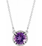 14K White 8 mm Round Amethyst & .05 CTW Diamond 16 Necklace - 8590570002P