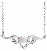 14K White Freshwater Cultured Pearl Bar 18 Necklace - 86940605P