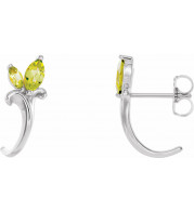 14K White Peridot Floral-Inspired J-Hoop Earrings - 868156010P