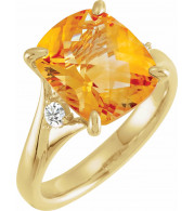 14K Yellow Checkerboard Citrine & 1/6 CTW Diamond Ring - 6631260001P