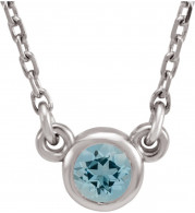 14K White 4 mm Round Aquamarine Bezel-Set Solitaire 16 Necklace - 6113460011P