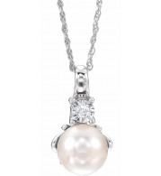 14K White Freshwater Cultured Pearl & .02CTW Diamond 18 Necklace - 651534110P