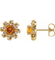 14K Yellow Citrine & 1/6 CTW Diamond Halo-Style Earrings - 87092630P