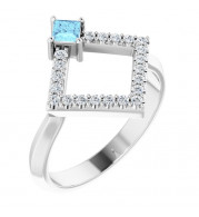 14K White Aquamarine & 1/5 CTW Diamond Geometric Ring - 72053611P