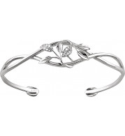 14K White .05 CTW Diamond Leaf Design Cuff Bracelet - 650886101P