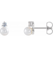 14K White Freshwater Cultured Pearl & 1/5 CTW Diamond Earrings - 86719620P