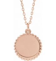14K Rose Engravable Beaded Disc 16-18 Necklace - 86472113P