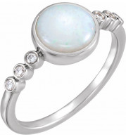14K White Opal & 1/10 CTW Diamond Ring - 71824600P