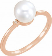 14K Rose Freshwater Cultured Pearl & .025 CTW Diamond Ring - 6194602P