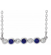 14K White Blue Sapphire & .08 CTW Diamond Bezel-Set Bar 16-18 Necklace - 86706661P