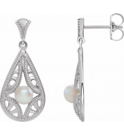 14K White Freshwater Cultured Pearl Vintage-Inspired Earrings - 86932600P